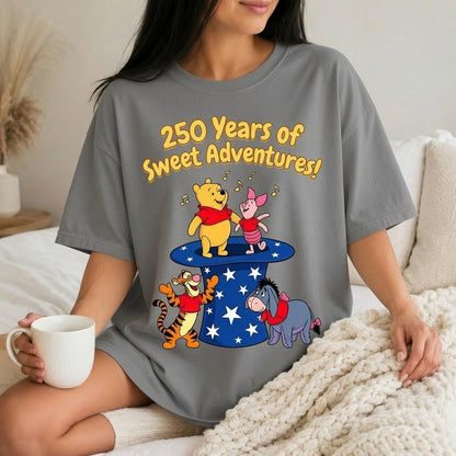 Comfort Colors Disney Winnie the Pooh Shirt, 250 Years Sweet Adventures Tee, Cream Pooh Piglet Tigger Eeyore T-Shirt for Women Mom Gift | NK11