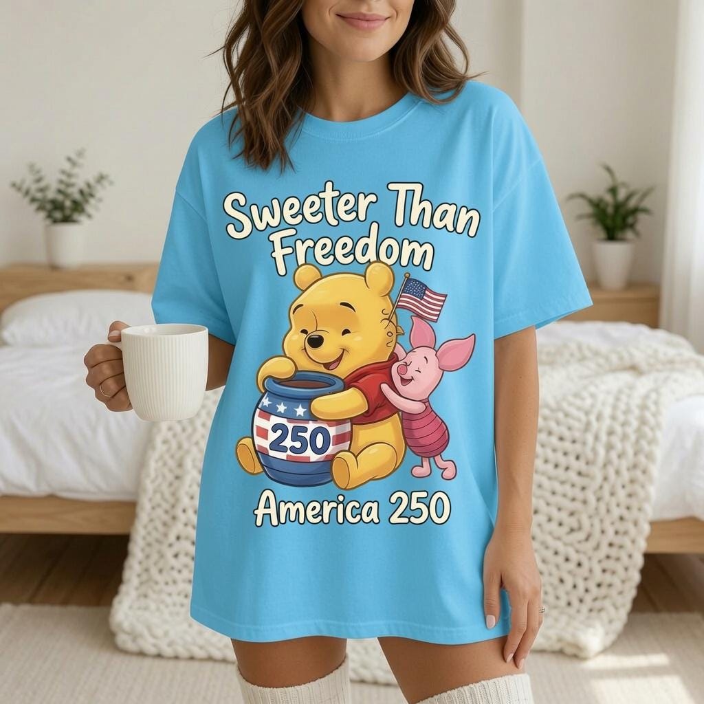 Comfort Colors Winnie the Pooh America 250 Shirt, Disney Pooh Piglet Sweeter Than Freedom Blue T-Shirt for Women Mom Patriotic Gift Tee | QX94