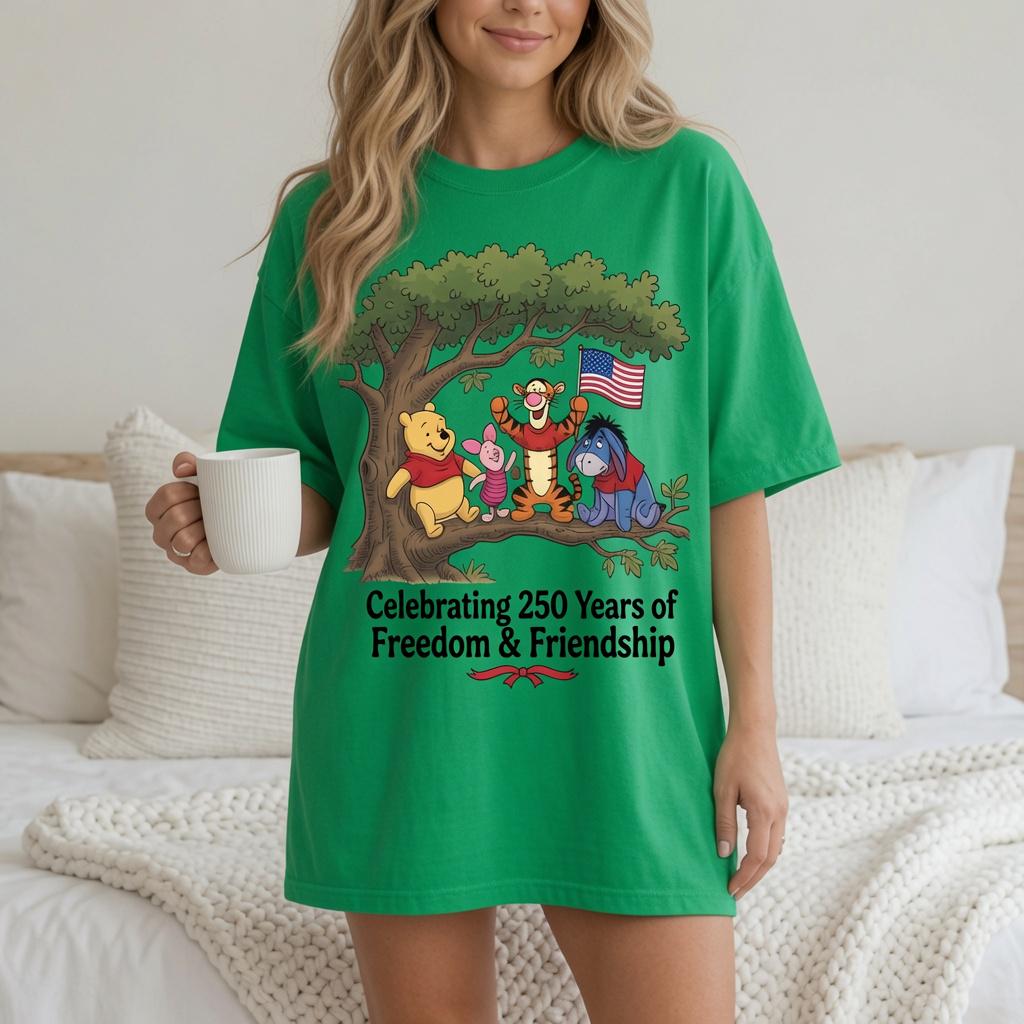Comfort Colors Winnie the Pooh America 250 Shirt, Disney Pooh Piglet Tigger Eeyore Tee, Yellow Freedom Friendship T-Shirt for Women Mom Gift | ZS66