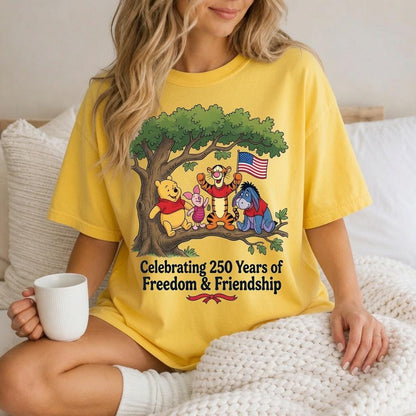 Comfort Colors Winnie the Pooh America 250 Shirt, Disney Pooh Piglet Tigger Eeyore Tee, Yellow Freedom Friendship T-Shirt for Women Mom Gift | ZS66