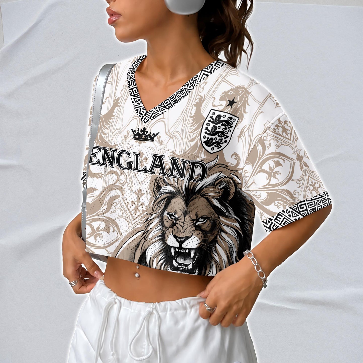 Custom England Soccer Crop Top Jersey, Personalized Name Number Shirt, Football Fan Crop Tee, Bachelorette Party & Festival Outfit | AZ81