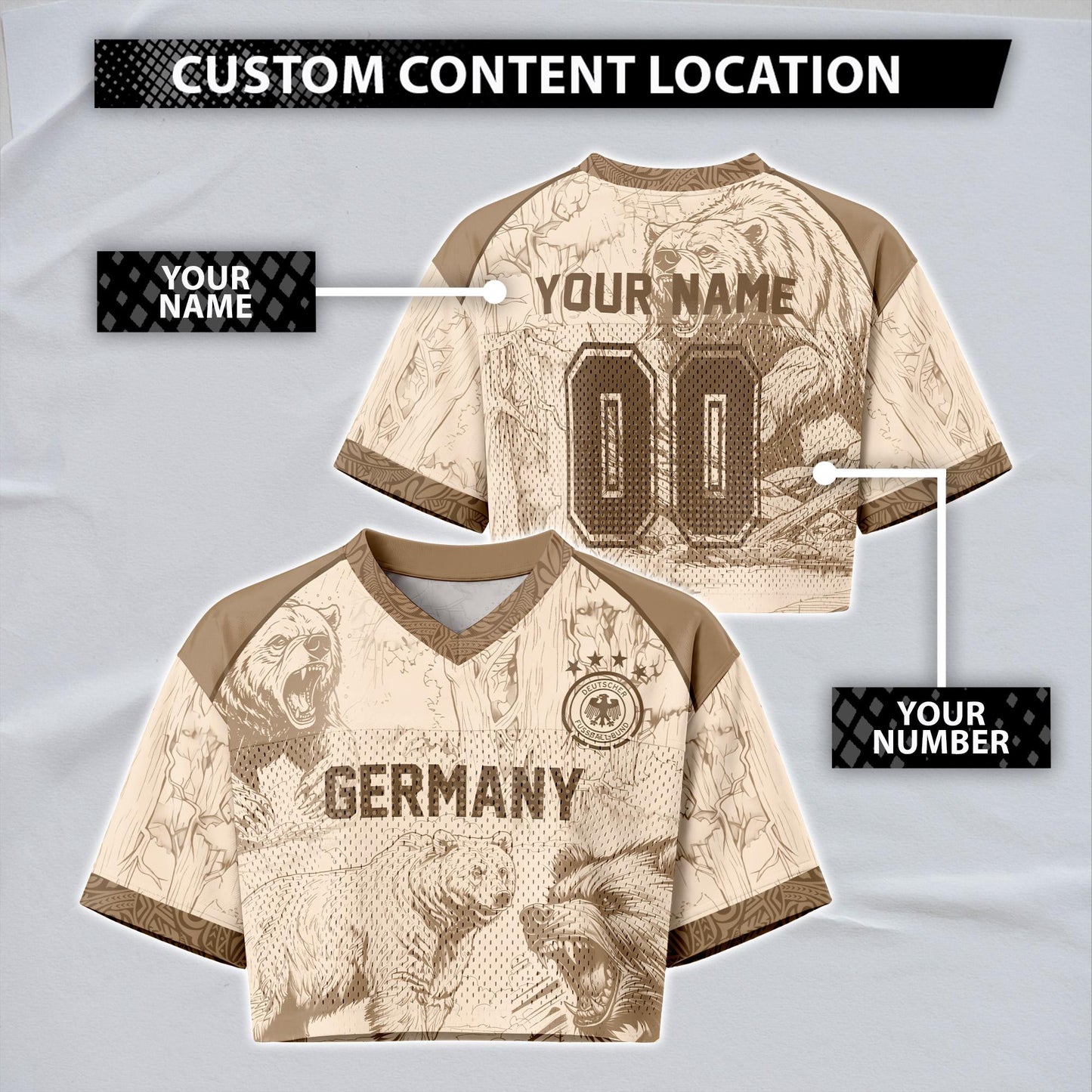Custom Cheerleading Germany Football Jersey for Women, Personalized Printed Name Number Mesh Crop Top, White Navy Soccer Jersey,German Shirt | WL51