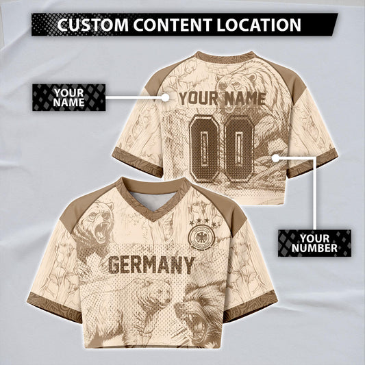Custom Cheerleading Germany Football Jersey for Women, Personalized Printed Name Number Mesh Crop Top, White Navy Soccer Jersey,German Shirt | WL51