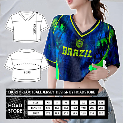 Custom Brazil Soccer Crop Top Jersey, Personalized Name Number Shirt, Football Fan Crop Tee, Bachelorette Party & Festival Outfit | UJ96