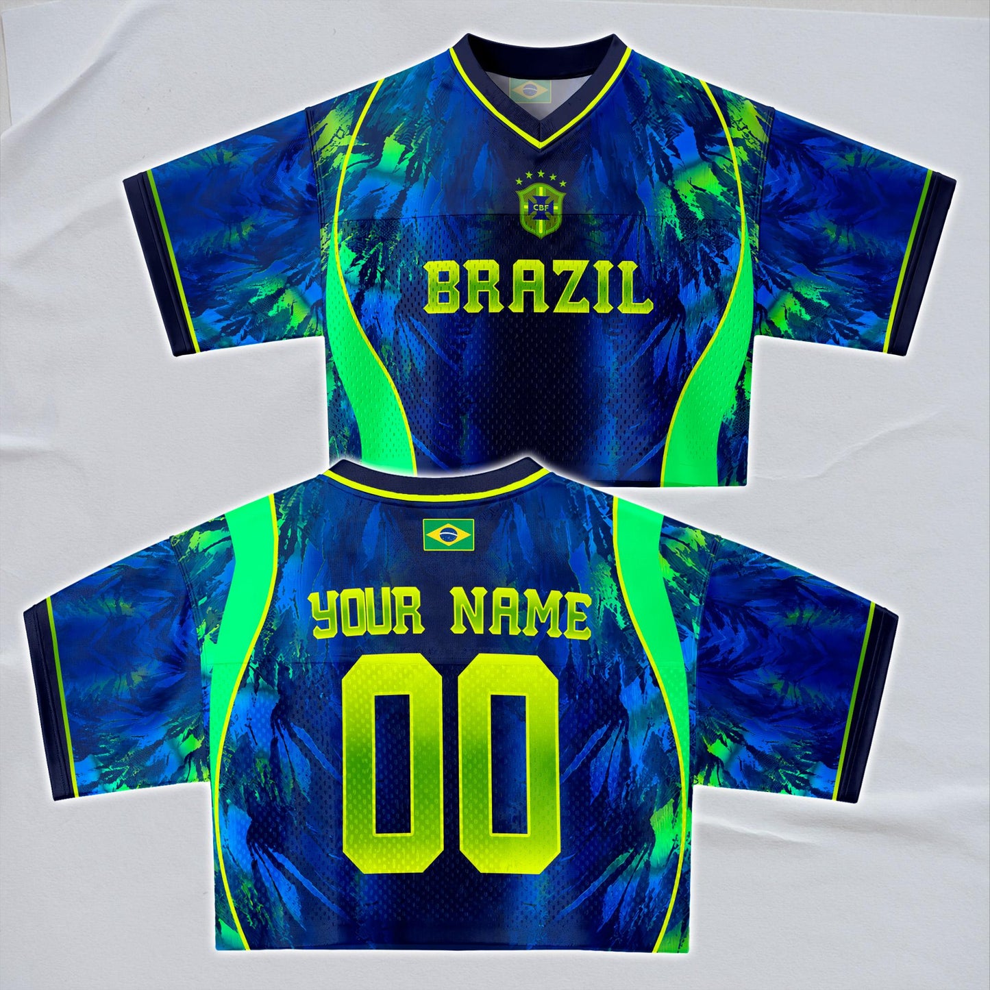 Custom Brazil Soccer Crop Top Jersey, Personalized Name Number Shirt, Football Fan Crop Tee, Bachelorette Party & Festival Outfit | UJ96