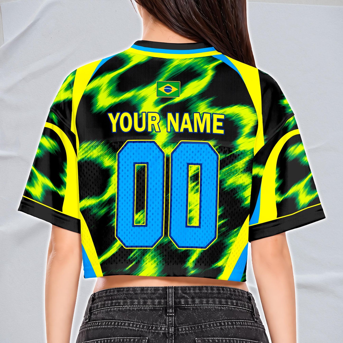 Custom Brazil Soccer Crop Top Jersey, Personalized Name Number Shirt, Football Fan Crop Tee, Bachelorette Party & Festival Outfit | XR85