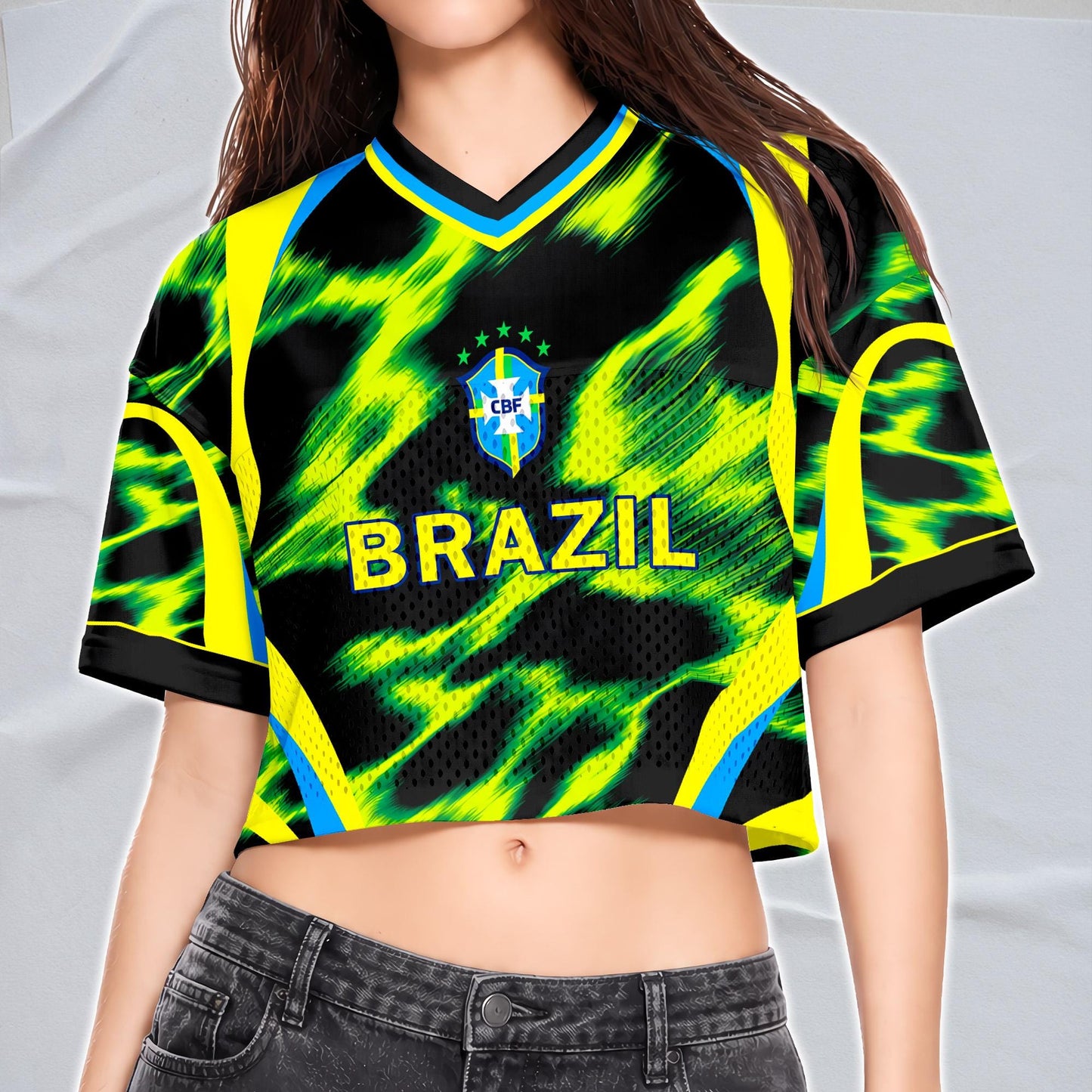 Custom Brazil Soccer Crop Top Jersey, Personalized Name Number Shirt, Football Fan Crop Tee, Bachelorette Party & Festival Outfit | XR85
