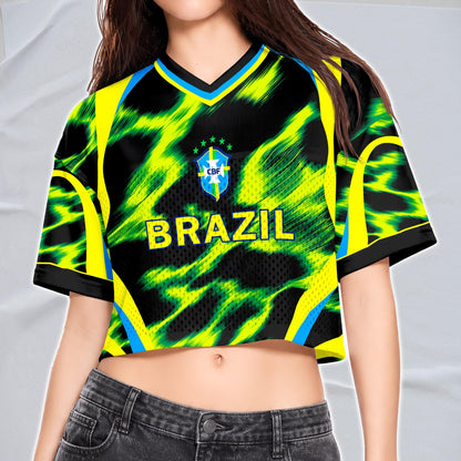 Custom Brazil Soccer Crop Top Jersey, Personalized Name Number Shirt, Football Fan Crop Tee, Bachelorette Party & Festival Outfit | XR85