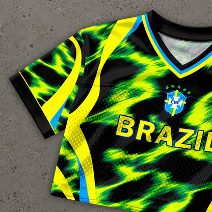 Custom Brazil Soccer Crop Top Jersey, Personalized Name Number Shirt, Football Fan Crop Tee, Bachelorette Party & Festival Outfit | XR85