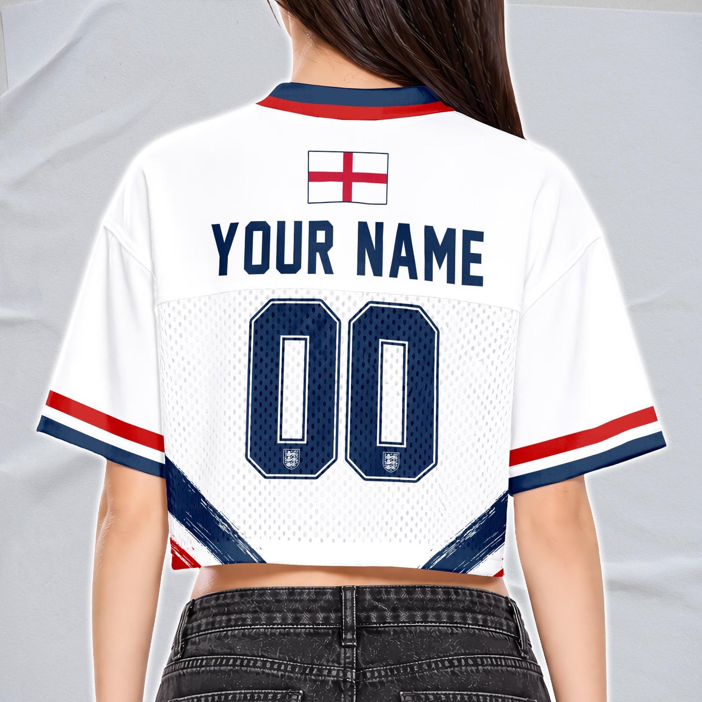 Custom England Soccer Crop Top Jersey, Personalized Name Number Shirt, Football Fan Crop Tee, Bachelorette Party & Festival Outfit | XH26