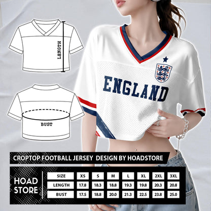 Custom England Soccer Crop Top Jersey, Personalized Name Number Shirt, Football Fan Crop Tee, Bachelorette Party & Festival Outfit | XH26