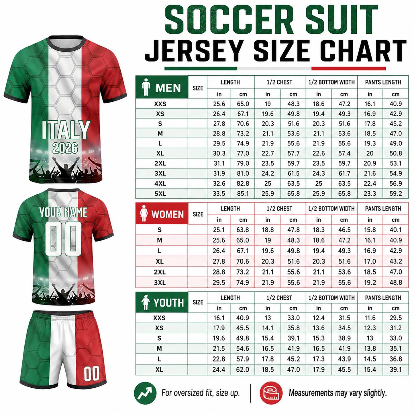 Custom Italy Soccer Jersey 2026 World Cup, Personalized Name Number Shirt, Unisex Fan Apparel Gift | HM97