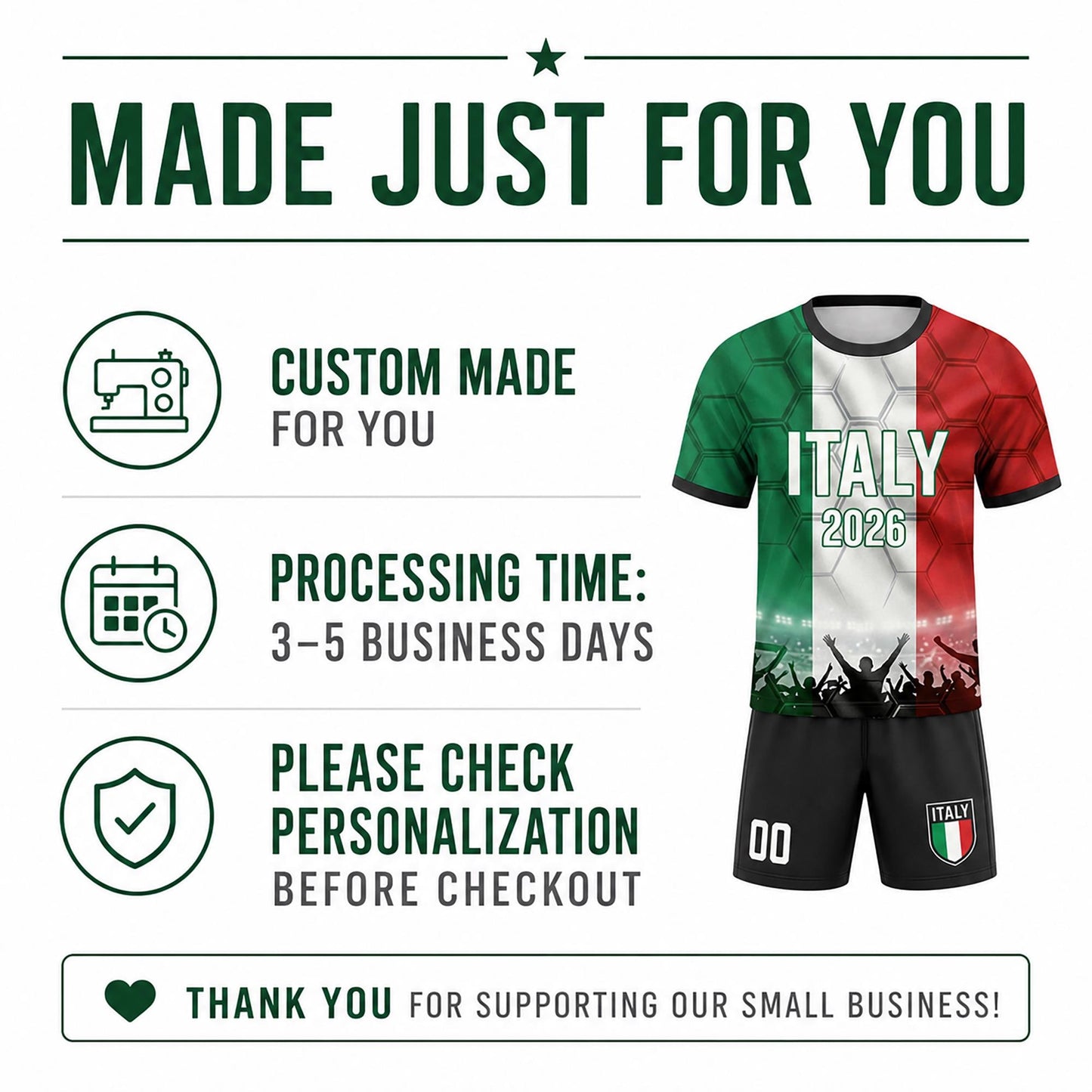 Custom Italy Soccer Jersey 2026 World Cup, Personalized Name Number Shirt, Unisex Fan Apparel Gift | HM97