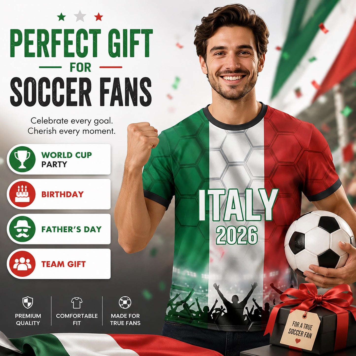 Custom Italy Soccer Jersey 2026 World Cup, Personalized Name Number Shirt, Unisex Fan Apparel Gift | HM97