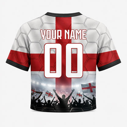 Custom England Crop Top Soccer Jersey 2026, Personalized Name Number World Cup Shirt for Women, Game Day Fan Gift | FZ26