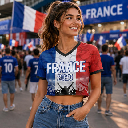 Custom France Crop Top Soccer Jersey 2026, Personalized Name Number World Cup Shirt for Women, Game Day Fan Gift | XT54