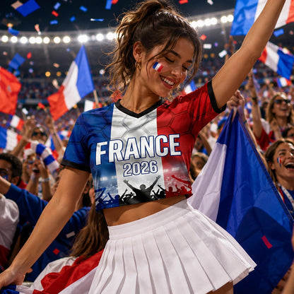 Custom France Crop Top Soccer Jersey 2026, Personalized Name Number World Cup Shirt for Women, Game Day Fan Gift | XT54
