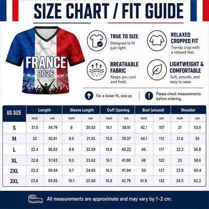 Custom France Crop Top Soccer Jersey 2026, Personalized Name Number World Cup Shirt for Women, Game Day Fan Gift | XT54