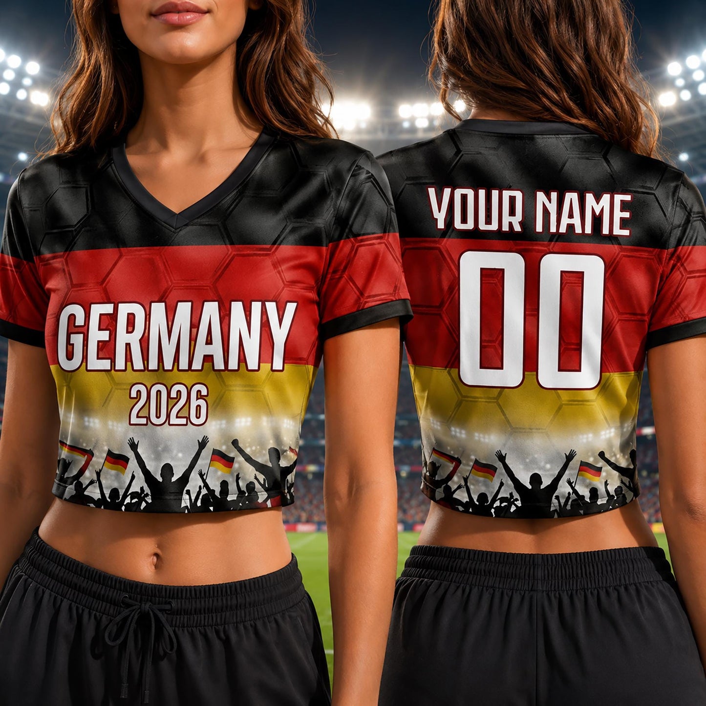 Custom Germany Crop Top Soccer Jersey 2026, Personalized Name Number World Cup Shirt for Women, Game Day Fan Gift | EU98