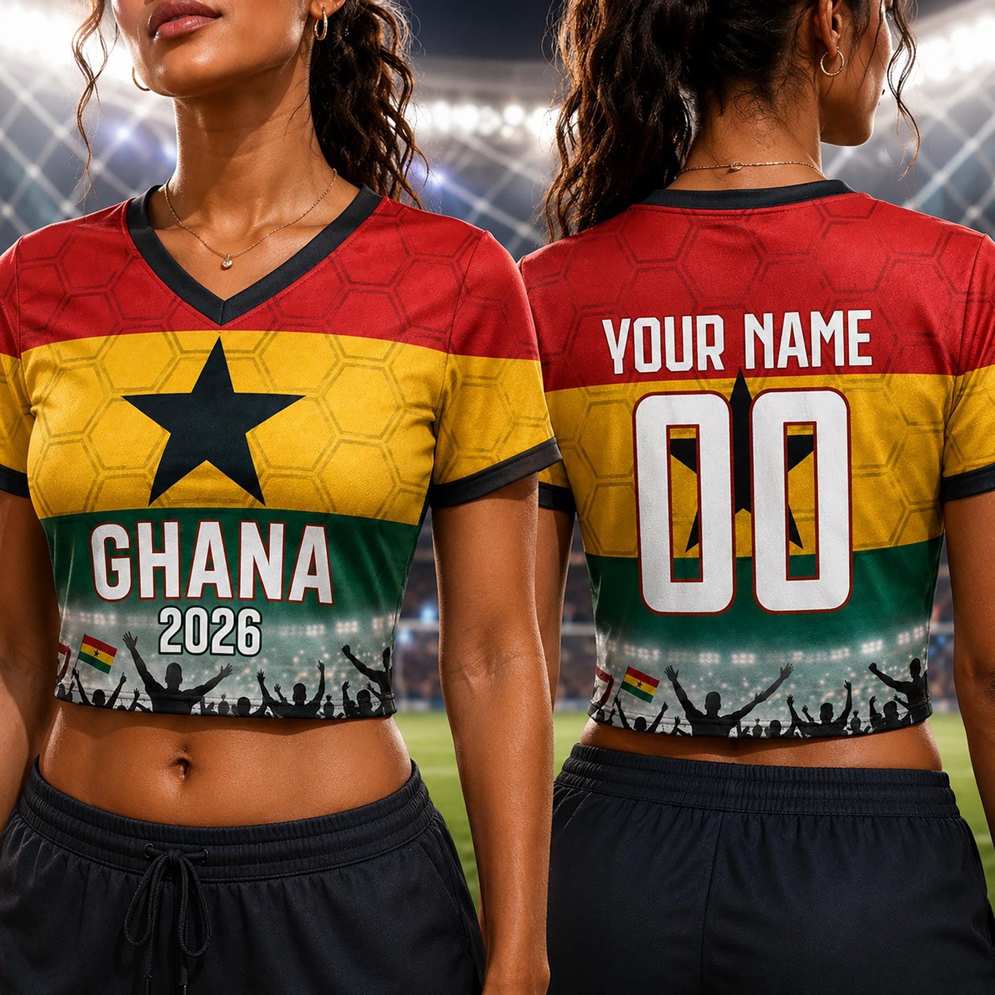 Custom Ghana Crop Top Soccer Jersey 2026, Personalized Name Number World Cup Shirt for Women, Game Day Fan Gift | MI69