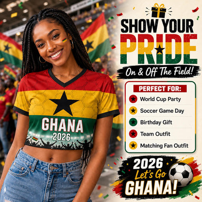 Custom Ghana Crop Top Soccer Jersey 2026, Personalized Name Number World Cup Shirt for Women, Game Day Fan Gift | MI69