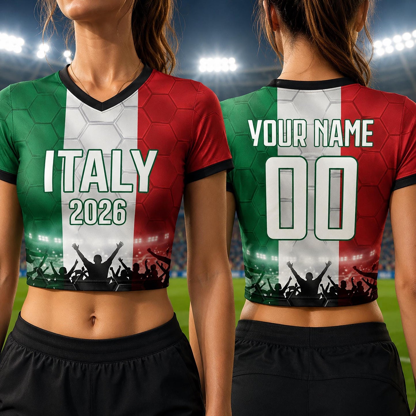 Custom Italy Crop Top Soccer Jersey 2026, Personalized Name Number World Cup Shirt for Women, Game Day Fan Gift | DQ64