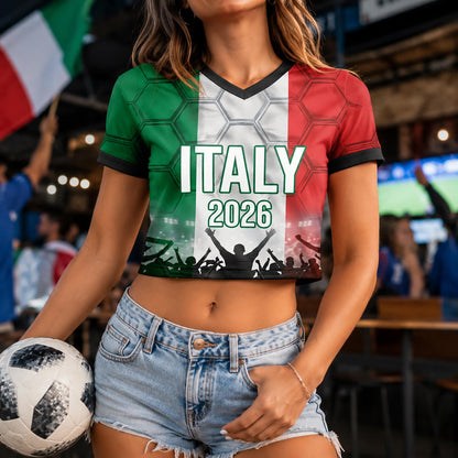 Custom Italy Crop Top Soccer Jersey 2026, Personalized Name Number World Cup Shirt for Women, Game Day Fan Gift | DQ64