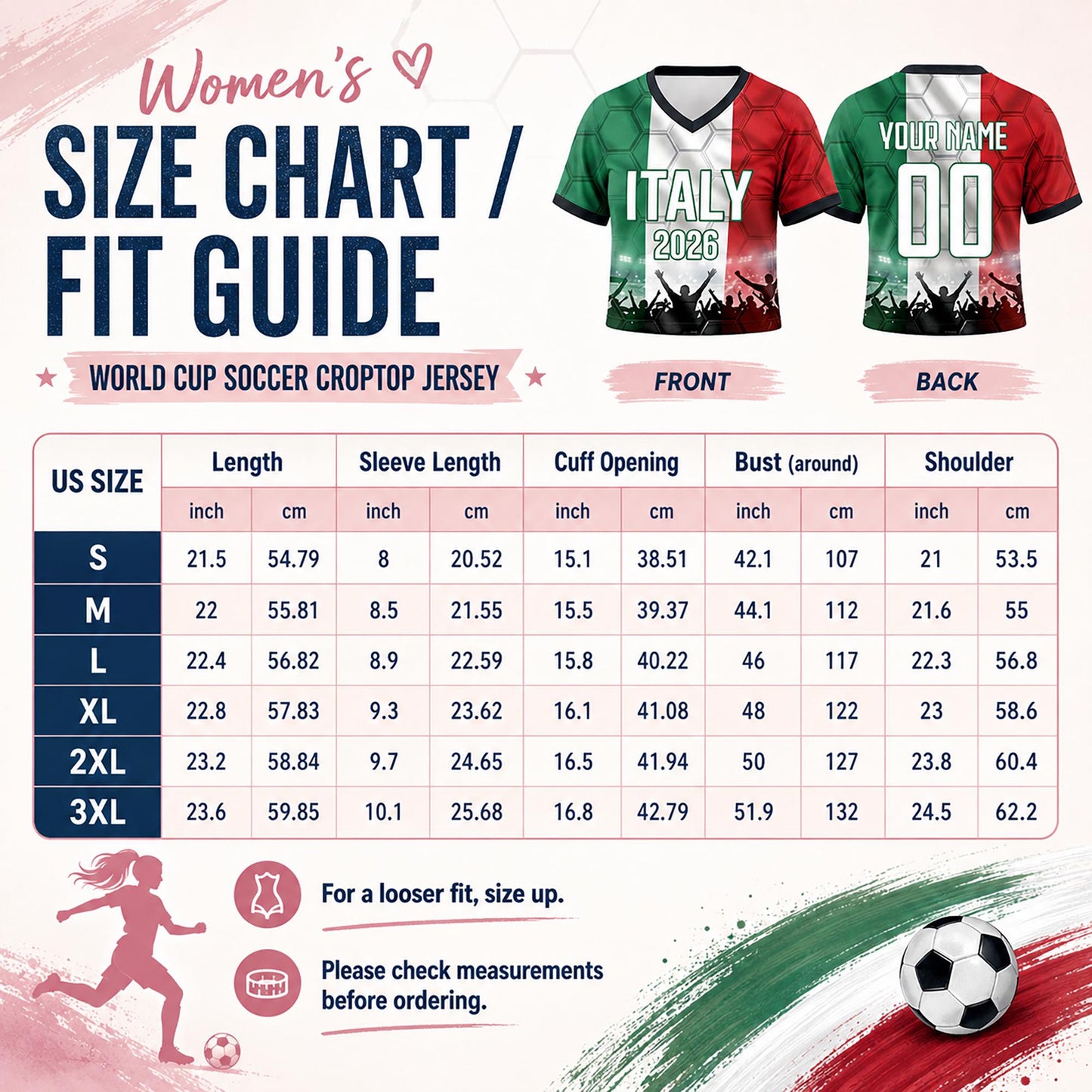 Custom Italy Crop Top Soccer Jersey 2026, Personalized Name Number World Cup Shirt for Women, Game Day Fan Gift | DQ64