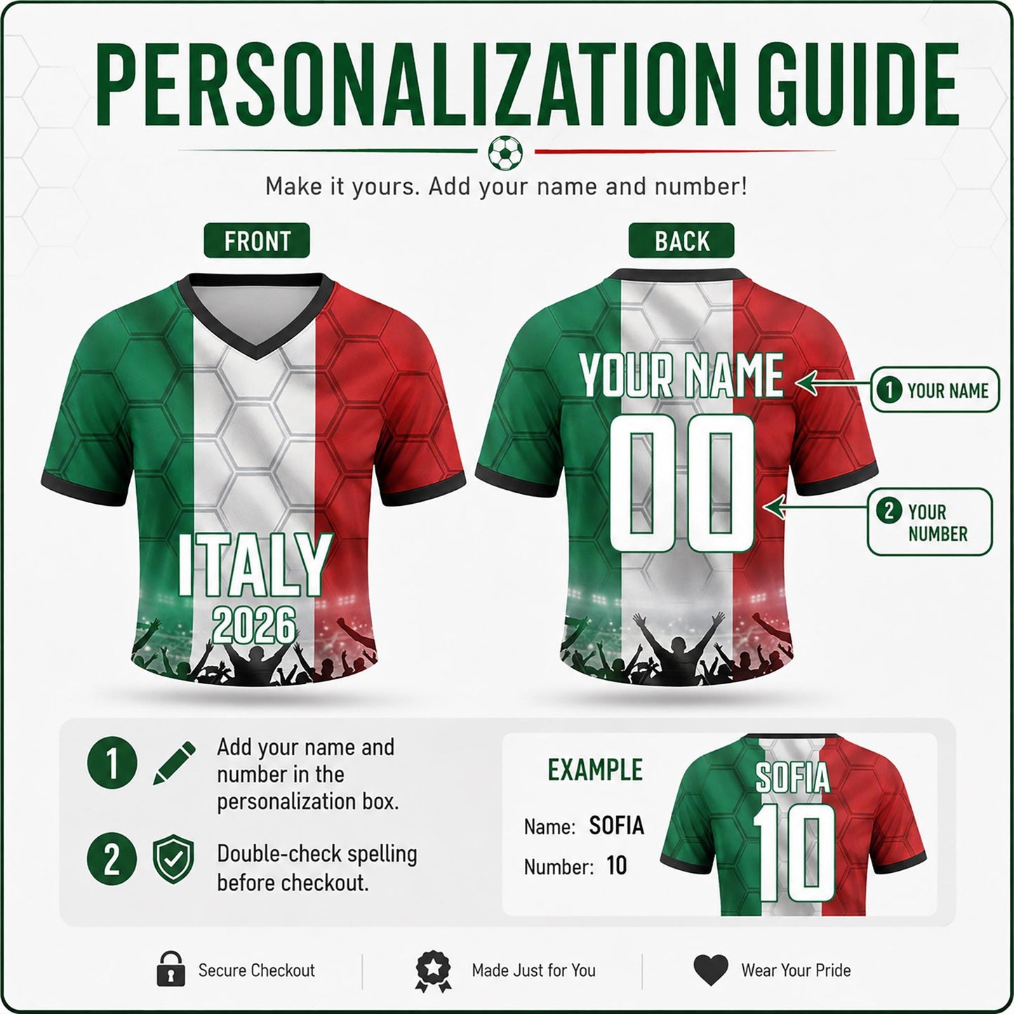 Custom Italy Crop Top Soccer Jersey 2026, Personalized Name Number World Cup Shirt for Women, Game Day Fan Gift | DQ64