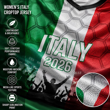 Custom Italy Crop Top Soccer Jersey 2026, Personalized Name Number World Cup Shirt for Women, Game Day Fan Gift | DQ64