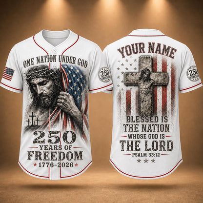Christian Patriotic Baseball Jersey, Custom Name Jesus Jersey, One Nation Under God Shirt, 250 Years of Freedom 1776 2026 Gift, America 250 | KD30