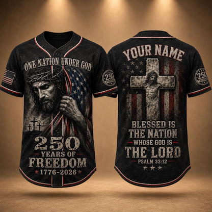 Christian Patriotic Baseball Jersey, Custom Name Jesus Jersey, One Nation Under God Shirt, 250 Years of Freedom 1776 2026 Gift, America 250 | KD30