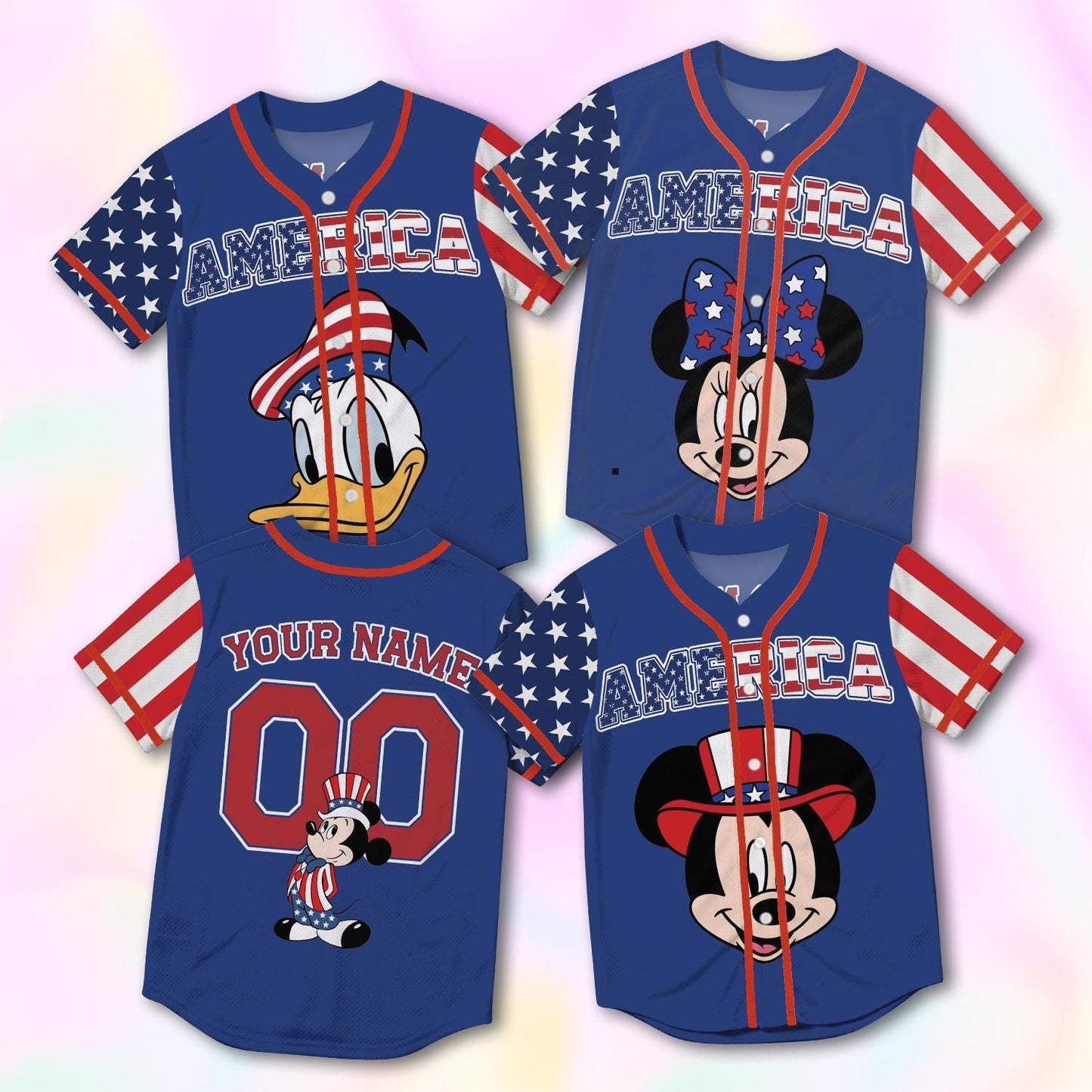 Custom America 250th Baseball Jersey, Patriotic Mickey Family Shirt, 4th of July Vacation Matching Tee | KW47