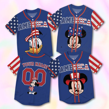 Custom America 250th Baseball Jersey, Patriotic Mickey Family Shirt, 4th of July Vacation Matching Tee | KW47
