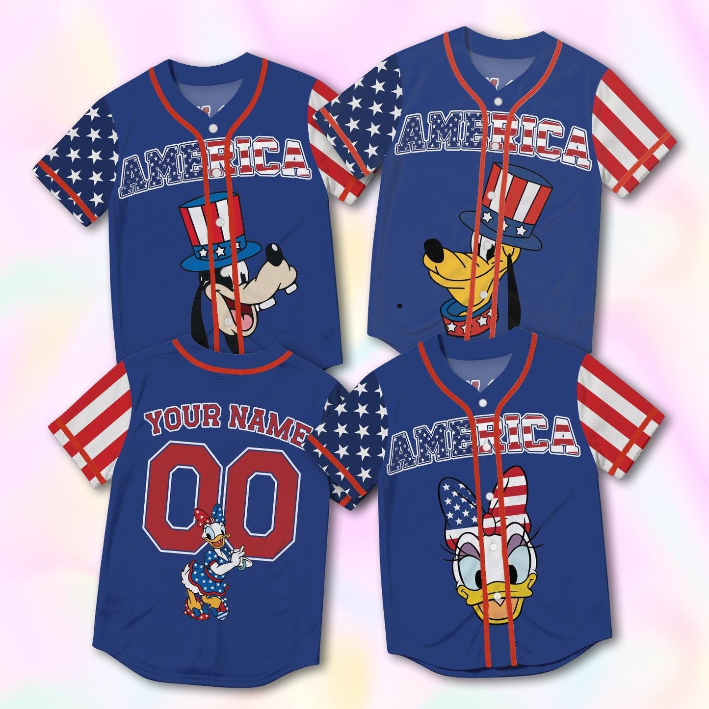 Custom America 250th Baseball Jersey, Patriotic Mickey Family Shirt, 4th of July Vacation Matching Tee | KW47