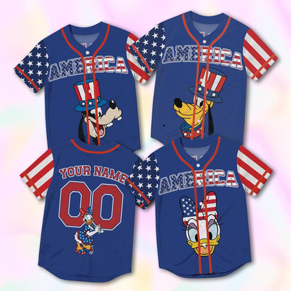 Custom America 250th Baseball Jersey, Patriotic Mickey Family Shirt, 4th of July Vacation Matching Tee | KW47