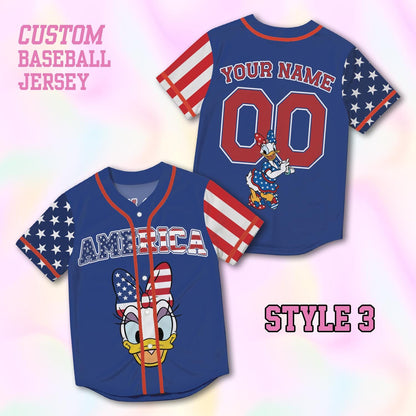 Custom America 250th Baseball Jersey, Patriotic Mickey Family Shirt, 4th of July Vacation Matching Tee | KW47