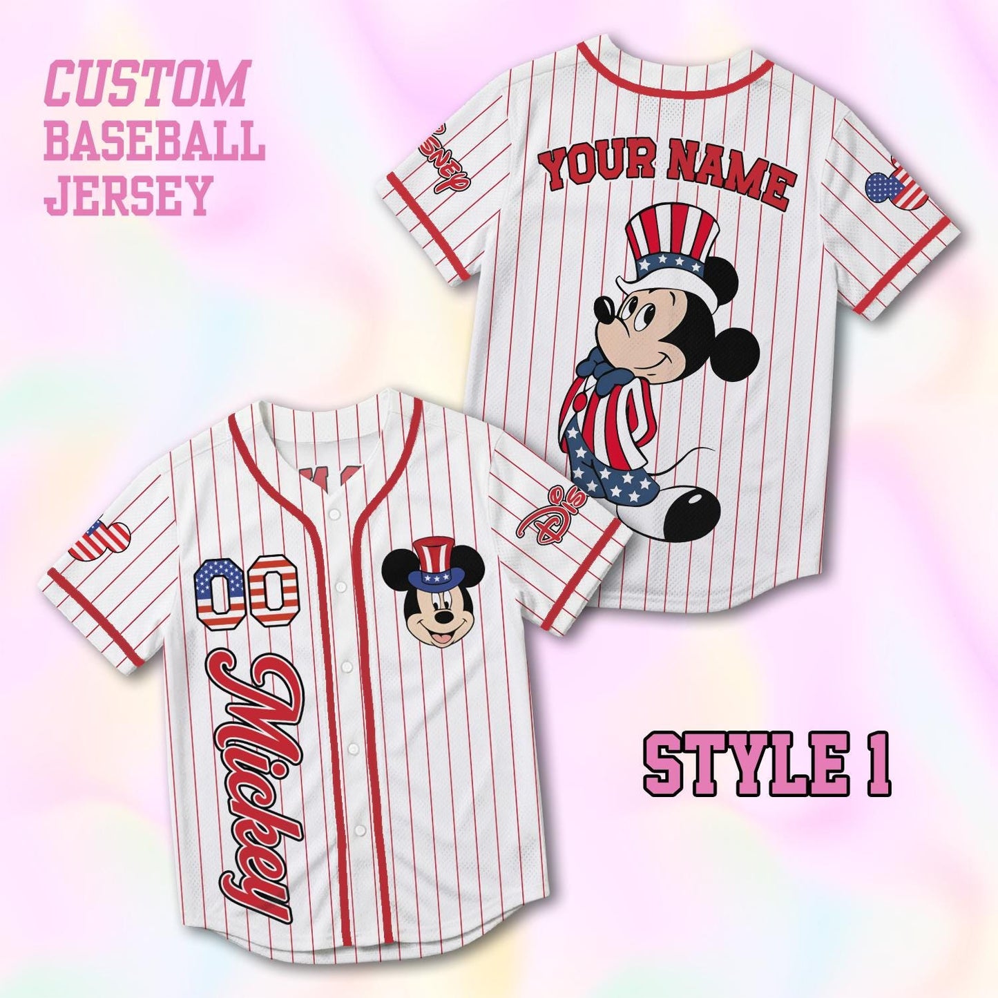 Custom Mickey Mouse Baseball Jersey, USA 250th Anniversary Shirt, Personalized 1776-2026 Family Vacation Gift | ZG60