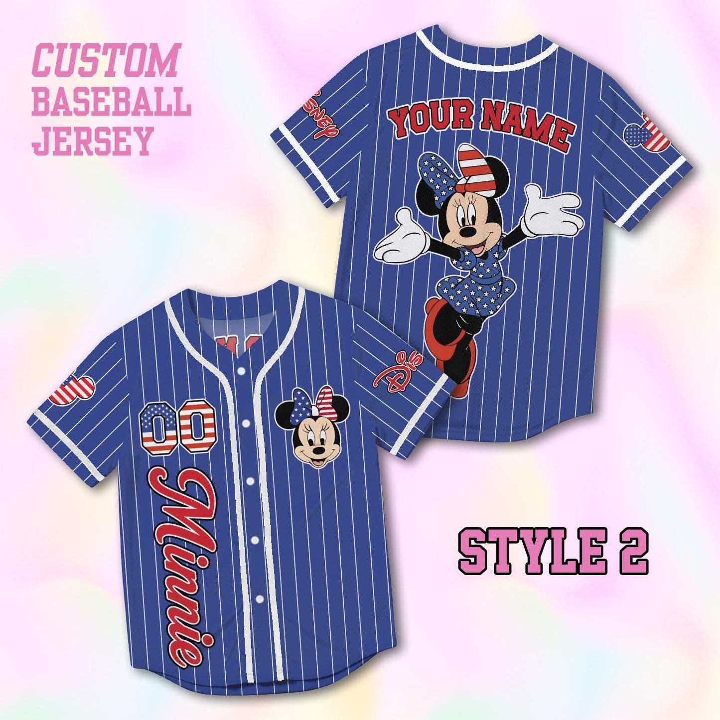 Custom Minnie Mouse Baseball Jersey, USA 250th Anniversary Shirt, Personalized 1776-2026 Disney Family Vacation Gift | PY20