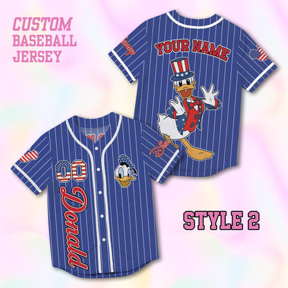 Custom Donald Duck Baseball Jersey, USA 250th Anniversary Shirt, Personalized 1776-2026 Family Vacation Gift | JO99