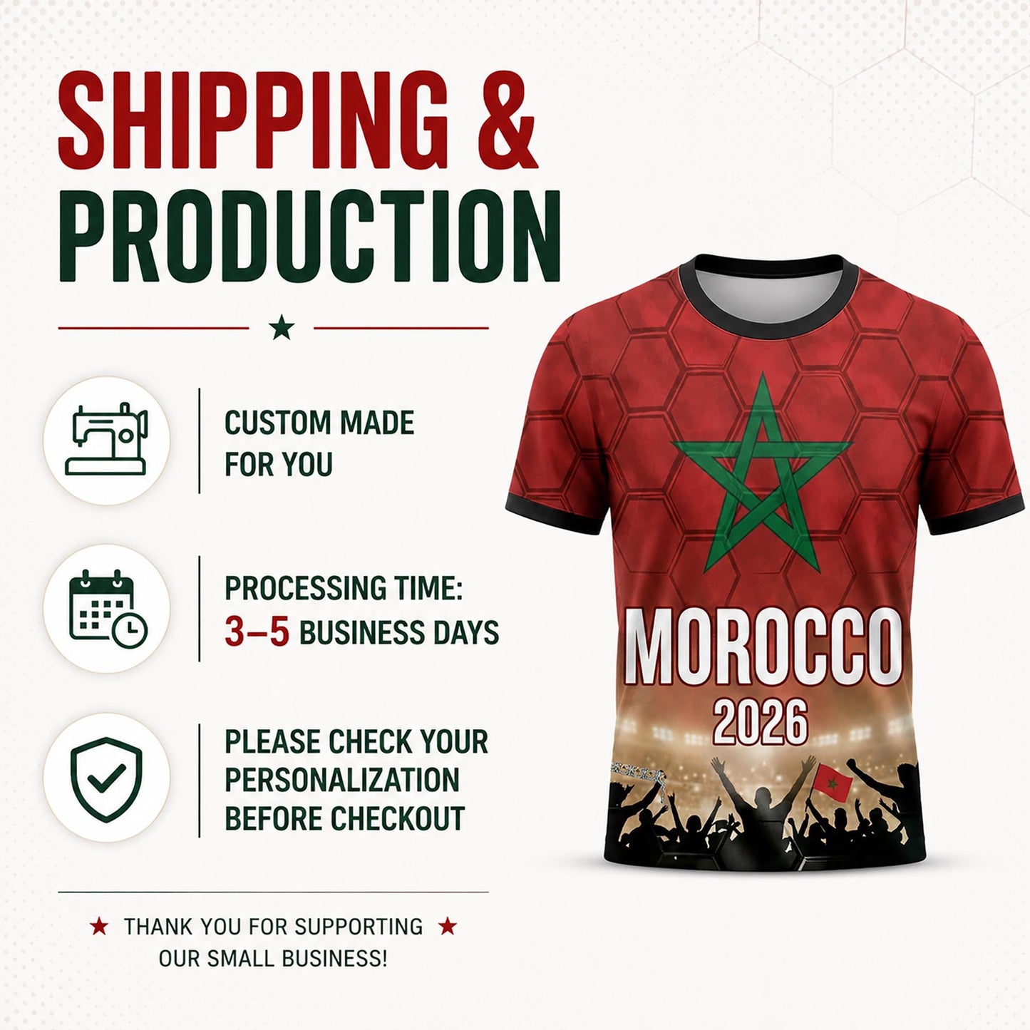 Custom Morocco Soccer Jersey 2026 World Cup, Personalized Name Number Shirt, Unisex Fan Apparel Gift | CD90