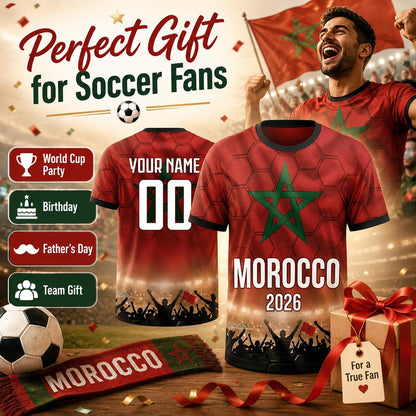 Custom Morocco Soccer Jersey 2026 World Cup, Personalized Name Number Shirt, Unisex Fan Apparel Gift | CD90