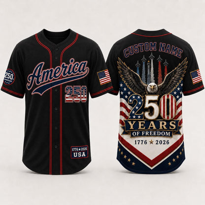 Personalized America 250 Years Baseball Jersey, Custom Name USA 250th Anniversary Jersey, 1776 2026 Freedom Shirt, Patriotic Eagle Jersey | YY18