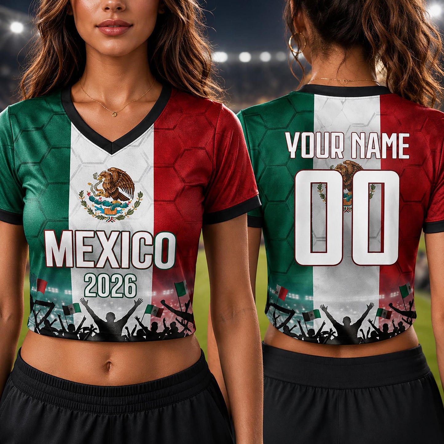 Custom Mexico Crop Top Soccer Jersey 2026, Personalized Name Number World Cup Shirt for Women, Game Day Fan Gift | GA58