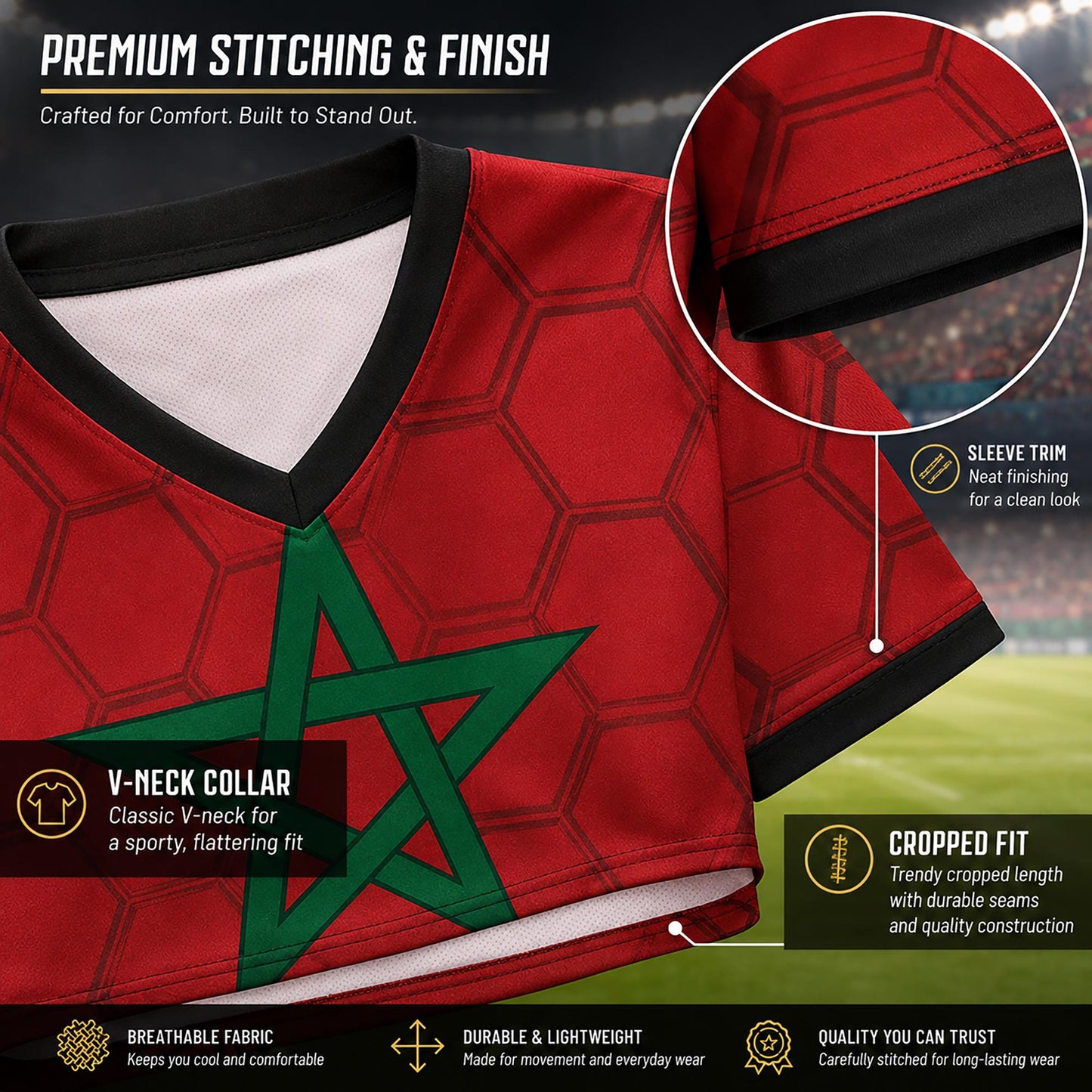 Custom Morocco Crop Top Soccer Jersey 2026, Personalized Name Number World Cup Shirt for Women, Game Day Fan Gift | PC54