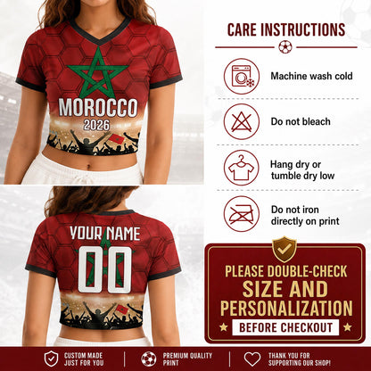 Custom Morocco Crop Top Soccer Jersey 2026, Personalized Name Number World Cup Shirt for Women, Game Day Fan Gift | PC54