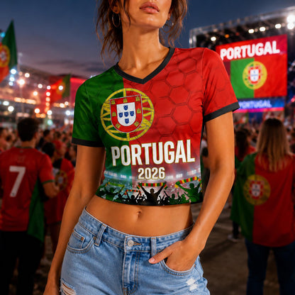 Custom Portugal Crop Top Soccer Jersey 2026, Personalized Name Number World Cup Shirt for Women, Game Day Fan Gift | PU55