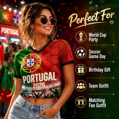 Custom Portugal Crop Top Soccer Jersey 2026, Personalized Name Number World Cup Shirt for Women, Game Day Fan Gift | PU55