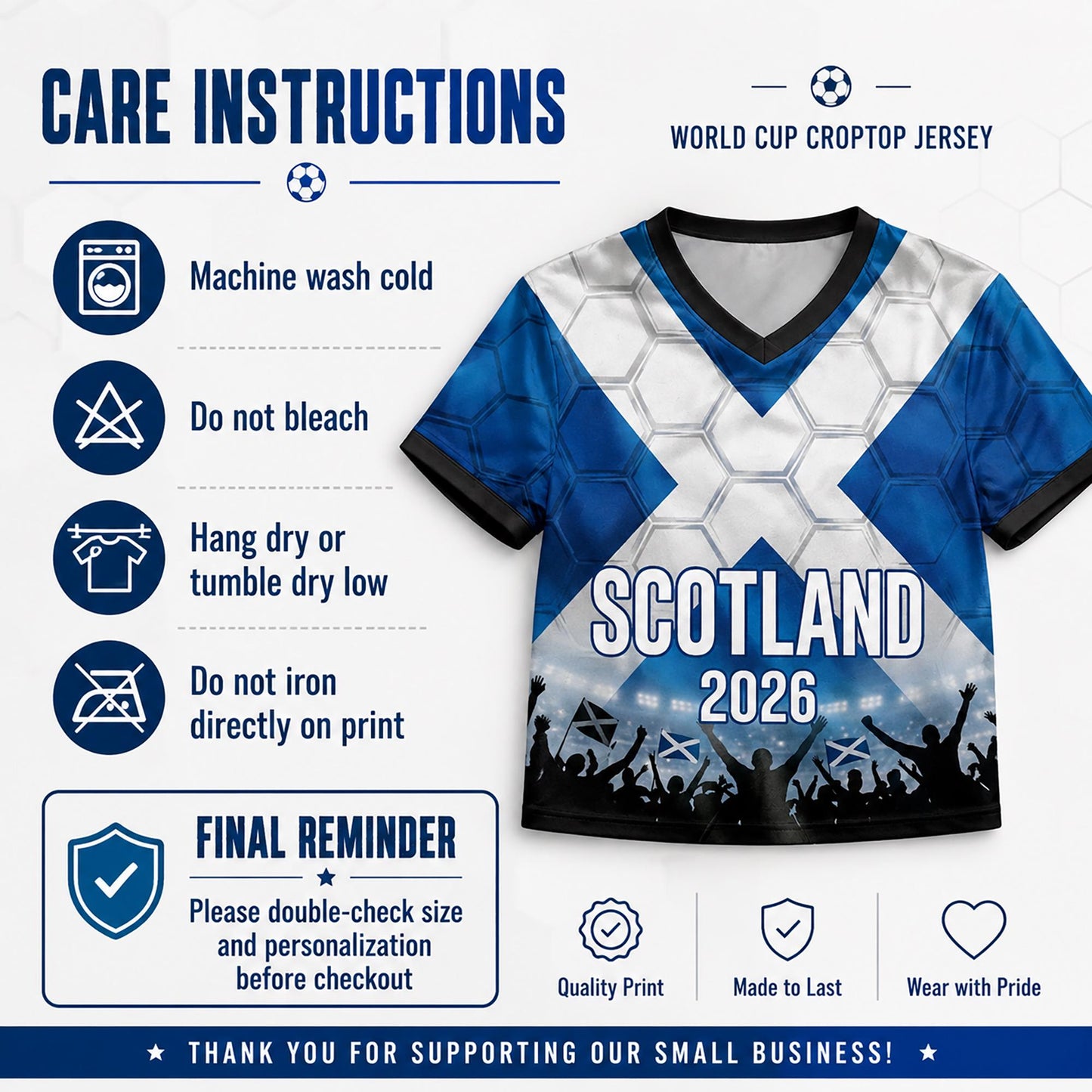 Custom Scotland Crop Top Soccer Jersey 2026, Personalized Name Number World Cup Shirt for Women, Game Day Fan Gift | RY63