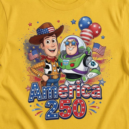 Toy Story America 250 Shirt, Woody Buzz Comfort Colors White T-Shirt for Women Mom Patriotic July 4th Park Day Birthday Gift Outfit Tee | YE26